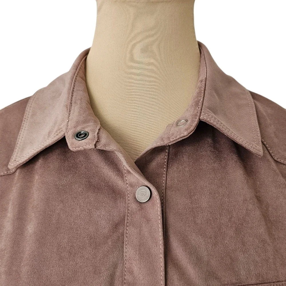Guess Women's Mauve Pink Faux Suede Button-Up Shirt Sz M - Picture 4 of 12